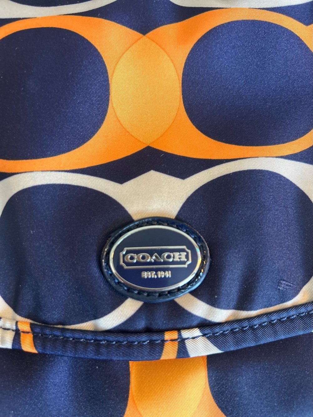 Coach Signature Foldover Travel Toiletry Makeup Bag Navy Orange Y2K